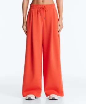 Pantalones de pierna ancha de piqué de algodón con pliegues