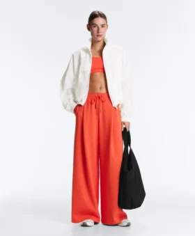 Pantalones de pierna ancha de piqué de algodón con pliegues