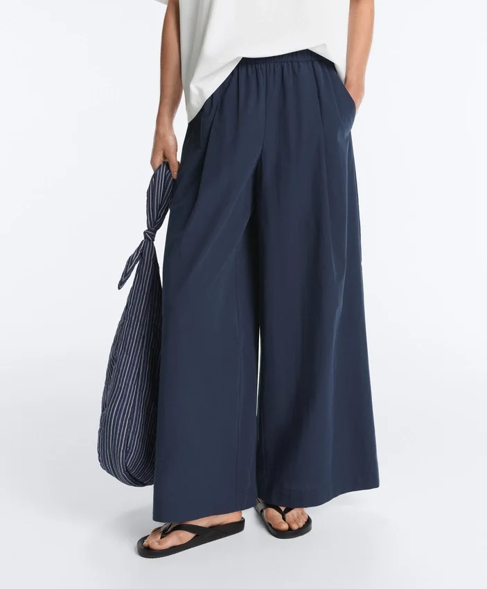 Pantalones de pierna ancha de popelín 100 % algodón Pantalones de pierna ancha de popelín 100 % algodón