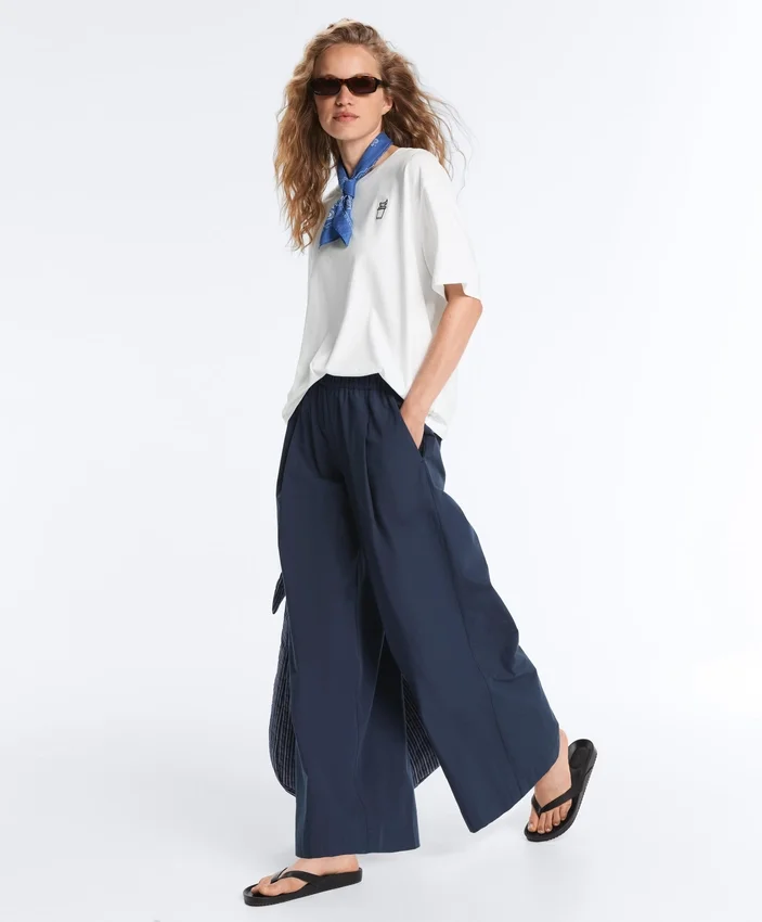 Pantalones de pierna ancha de popelín 100 % algodón Pantalones de pierna ancha de popelín 100 % algodón