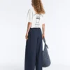 Pantalones de pierna ancha de popelín 100 % algodón Pantalones de pierna ancha de popelín 100 % algodón
