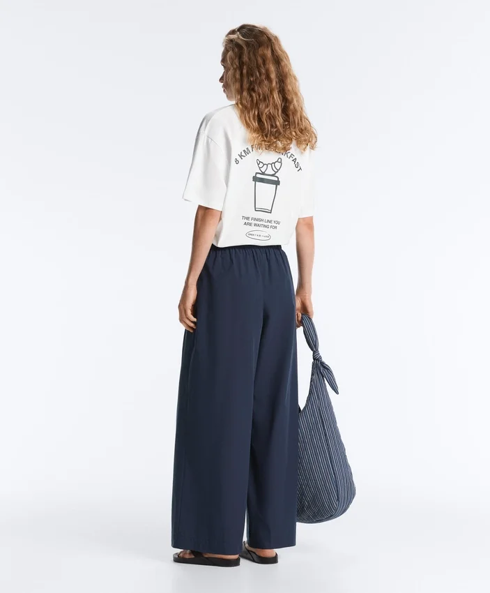 Pantalones de pierna ancha de popelín 100 % algodón Pantalones de pierna ancha de popelín 100 % algodón