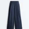 Pantalones de pierna ancha de popelín 100 % algodón Pantalones de pierna ancha de popelín 100 % algodón