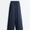 Pantalones de pierna ancha de popelín 100 % algodón Pantalones de pierna ancha de popelín 100 % algodón