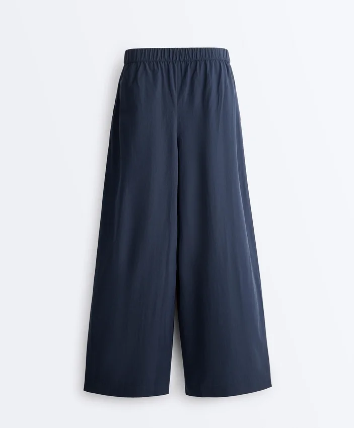 Pantalones de pierna ancha de popelín 100 % algodón Pantalones de pierna ancha de popelín 100 % algodón