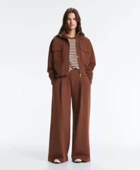 Pantalones de piqué de algodón de corte ancho y talle alto