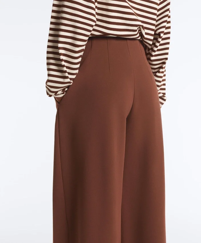 Pantalones de piqué de algodón de corte ancho y talle alto Pantalones de piqué de algodón de corte ancho y talle alto