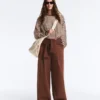 Pantalones de piqué de algodón de corte ancho y talle alto Pantalones de piqué de algodón de corte ancho y talle alto