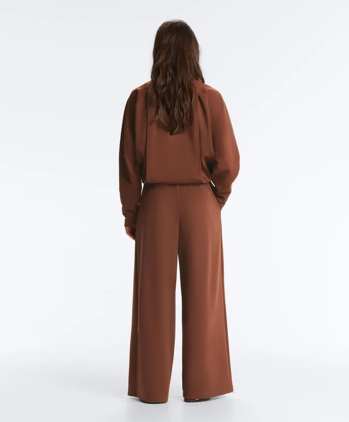 Pantalones de piqué de algodón de corte ancho y talle alto Pantalones de piqué de algodón de corte ancho y talle alto