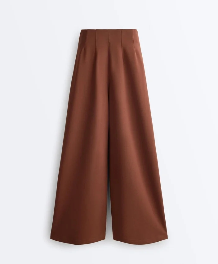 Pantalones de piqué de algodón de corte ancho y talle alto Pantalones de piqué de algodón de corte ancho y talle alto