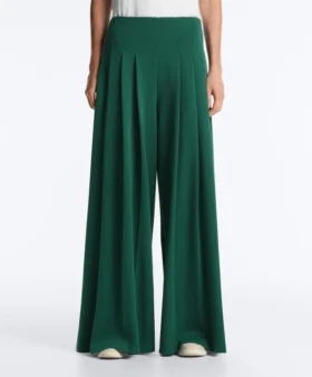 Pantalones de piqué de algodón de pierna ancha con pliegues Pantalones de piqué de algodón de pierna ancha con pliegues