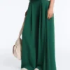 Pantalones de piqué de algodón de pierna ancha con pliegues