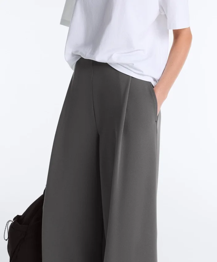 Pantalones de piqué de algodón de talle alto y corte ancho Pantalones de piqué de algodón de talle alto y corte ancho