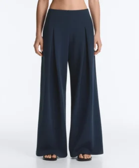 Pantalones de piqué de pierna ancha con algodón