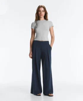 Pantalones de piqué de pierna ancha con algodón