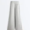 Pantalones de piqué jaspeado de corte recto