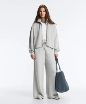 Pantalones de piqué jaspeado de corte recto