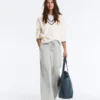 Pantalones de piqué jaspeado de corte recto