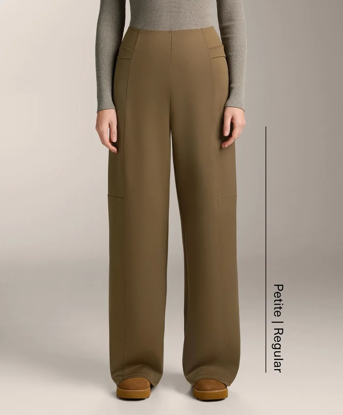Pantalones de talle alto con efecto neopreno y corte recto Pantalones de talle alto con efecto neopreno y corte recto