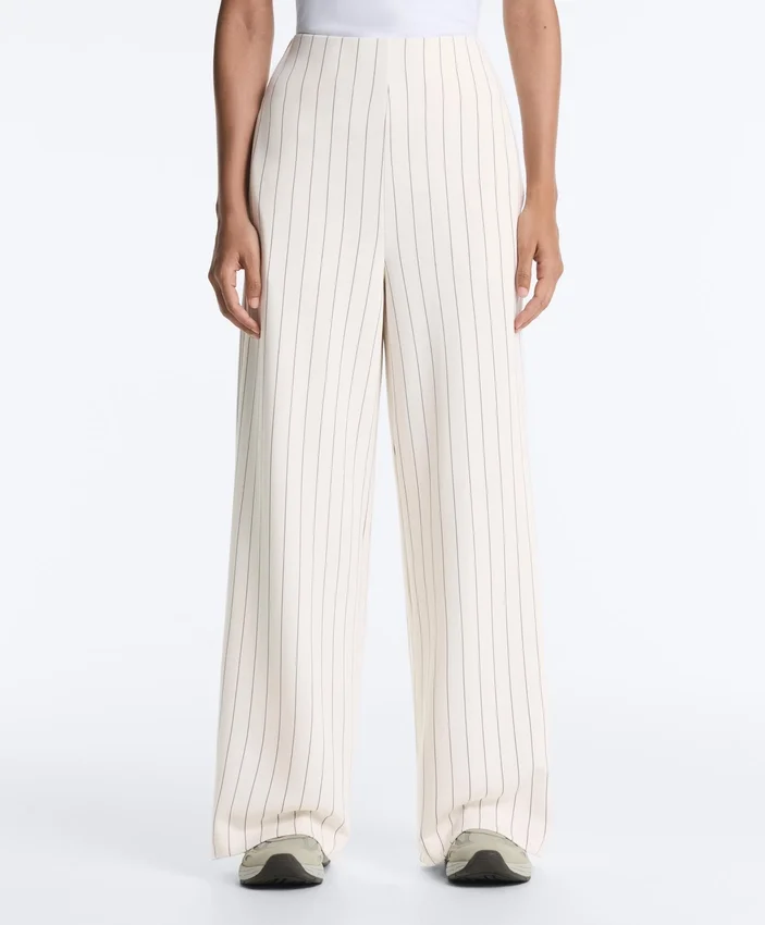 Pantalones de talle alto de pierna ancha con rayas finas y tacto Soft Touch Pantalones de talle alto de pierna ancha con rayas finas y tacto Soft Touch