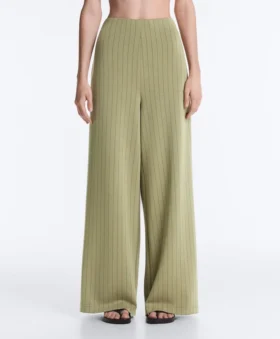 Pantalones de talle alto de pierna ancha con rayas finas y tacto Soft Touch Pantalones de talle alto de pierna ancha con rayas finas y tacto Soft Touch