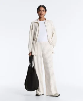 Pantalones de talle alto de pierna ancha con rayas finas y tacto Soft Touch