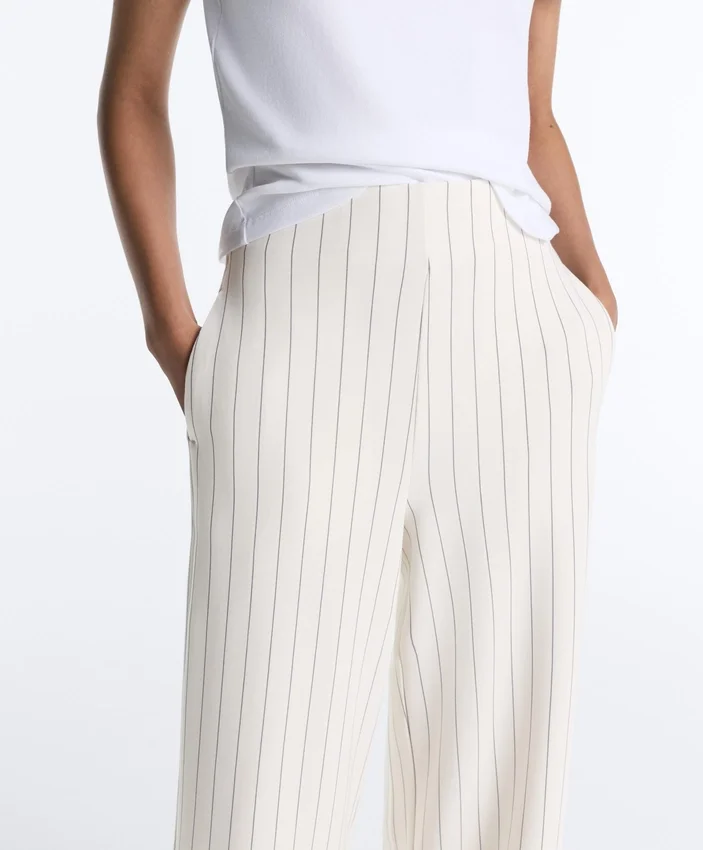 Pantalones de talle alto de pierna ancha con rayas finas y tacto Soft Touch Pantalones de talle alto de pierna ancha con rayas finas y tacto Soft Touch