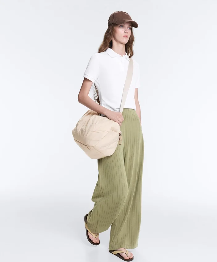 Pantalones de talle alto de pierna ancha con rayas finas y tacto Soft Touch Pantalones de talle alto de pierna ancha con rayas finas y tacto Soft Touch