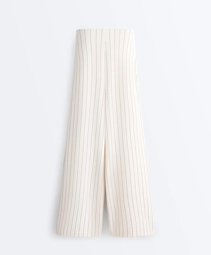 Pantalones de talle alto de pierna ancha con rayas finas y tacto Soft Touch Pantalones de talle alto de pierna ancha con rayas finas y tacto Soft Touch