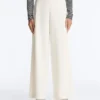 Pantalones de tiro alto de sarga y pierna ancha con pliegues