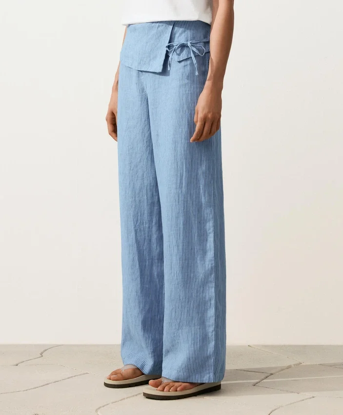 Pantalones rectos 100 % lino con vuelta en la cintura Pantalones rectos 100 % lino con vuelta en la cintura