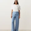 Pantalones rectos 100 % lino con vuelta en la cintura Pantalones rectos 100 % lino con vuelta en la cintura