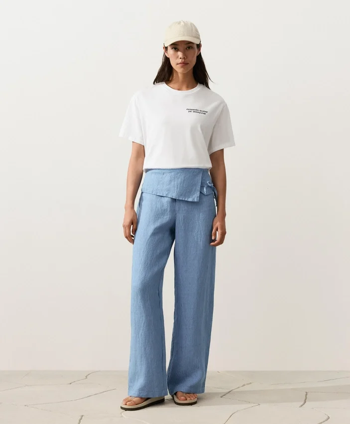 Pantalones rectos 100 % lino con vuelta en la cintura Pantalones rectos 100 % lino con vuelta en la cintura