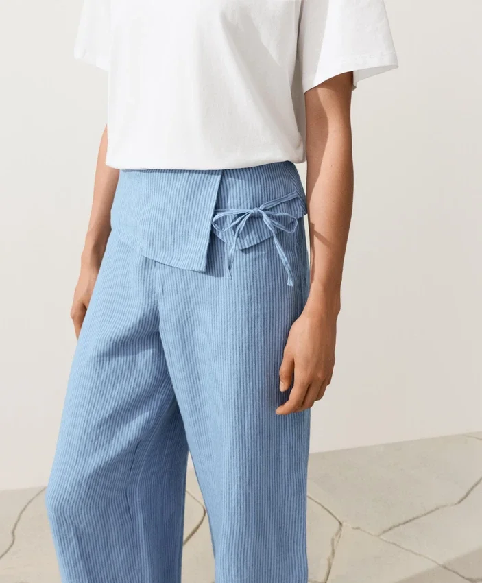 Pantalones rectos 100 % lino con vuelta en la cintura Pantalones rectos 100 % lino con vuelta en la cintura