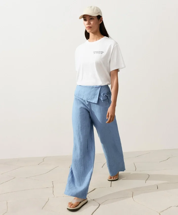 Pantalones rectos 100 % lino con vuelta en la cintura Pantalones rectos 100 % lino con vuelta en la cintura
