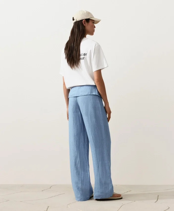 Pantalones rectos 100 % lino con vuelta en la cintura Pantalones rectos 100 % lino con vuelta en la cintura
