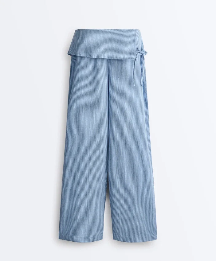 Pantalones rectos 100 % lino con vuelta en la cintura Pantalones rectos 100 % lino con vuelta en la cintura
