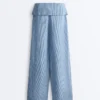 Pantalones rectos 100 % lino con vuelta en la cintura Pantalones rectos 100 % lino con vuelta en la cintura
