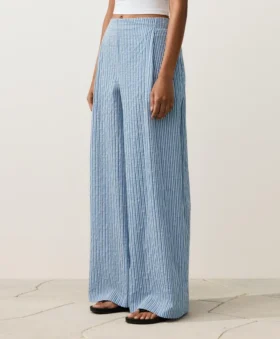 Pantalones rectos a rayas de mezcla de algodón