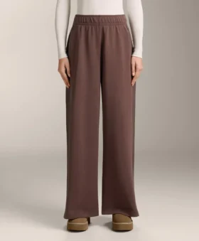 Pantalones rectos de pierna ancha con ribete y modal cepillado