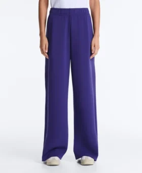 Pantalones rectos de pierna ancha con ribete y modal cepillado