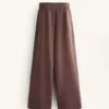 Pantalones rectos de pierna ancha con ribete y modal cepillado Pantalones rectos de pierna ancha con ribete y modal cepillado