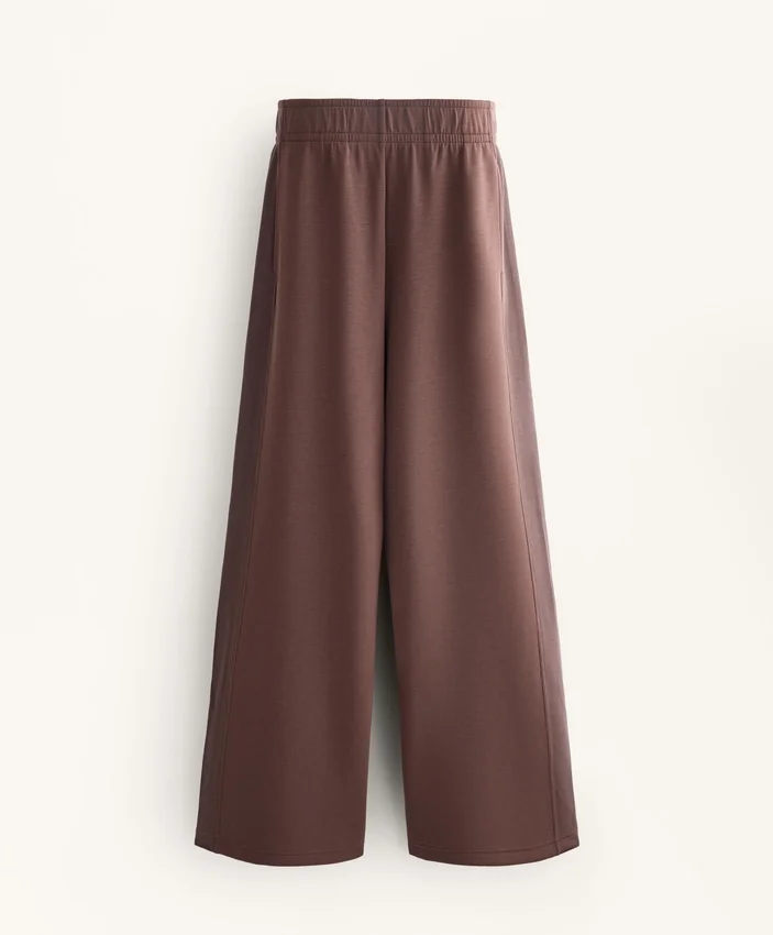 Pantalones rectos de pierna ancha con ribete y modal cepillado Pantalones rectos de pierna ancha con ribete y modal cepillado