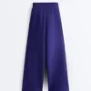 Pantalones rectos de pierna ancha con ribete y modal cepillado Pantalones rectos de pierna ancha con ribete y modal cepillado