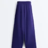 Pantalones rectos de pierna ancha con ribete y modal cepillado Pantalones rectos de pierna ancha con ribete y modal cepillado