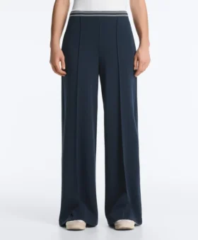 Pantalones rectos de piqué con ribete de algodón en contraste