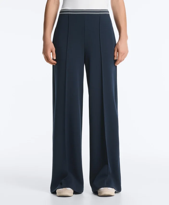 Pantalones rectos de piqué con ribete de algodón en contraste Pantalones rectos de piqué con ribete de algodón en contraste