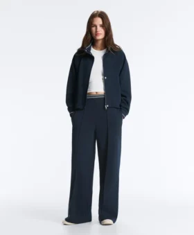 Pantalones rectos de piqué con ribete de algodón en contraste