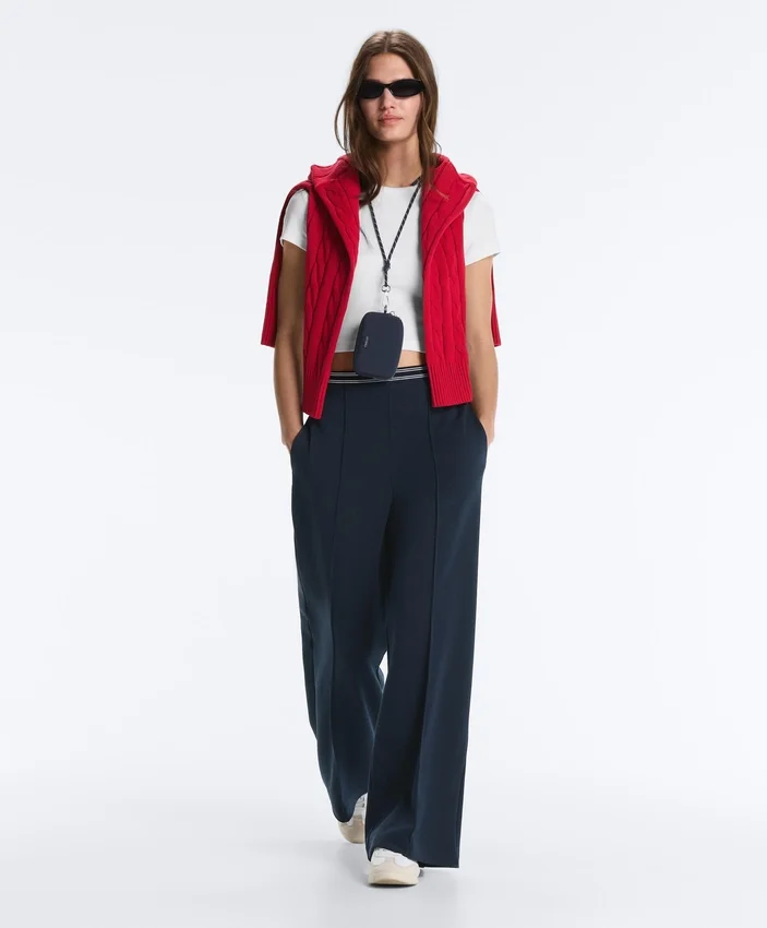 Pantalones rectos de piqué con ribete de algodón en contraste Pantalones rectos de piqué con ribete de algodón en contraste