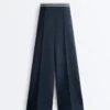 Pantalones rectos de piqué con ribete de algodón en contraste Pantalones rectos de piqué con ribete de algodón en contraste